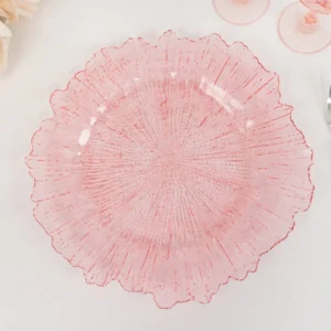 Acrylic Plastic Charger Plates 13" Round Transparent Blush Reef Design - Decorative Dinner Charger Tableware
