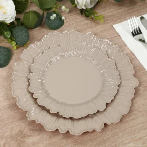Taupe Reef Design Plastic Plates – 7" Dessert & Appetizer Party Plates – Elegant Disposable Tableware