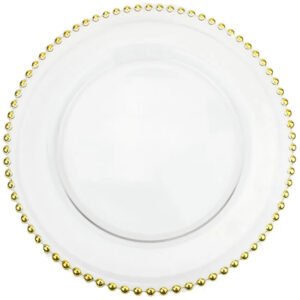 Beaded Glass Charger Plate in Gold 13inches