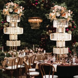 40″ Tall 5-Tier Round Gold Wedding Vases Centerpieces Clear Pendant Flower Stand | Pedestal Stand for Wedding Party Decoration