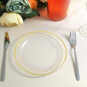Plastic Dessert Plates 8" Clear with Très Chic Gold Rim - Ideal Disposable Salad Plates