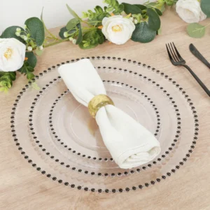 Economy Plastic Charger Plates 13" Round Clear with Black Beaded Rim - Stylish Dinner Party Serving Plates