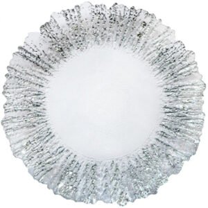 Floral - Glass Charger Plate in Silver 13inches