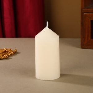 Tall 2 x 4 Inch 30Hour Long Burning Unscented Ivory Wax Pillar Candles 5x10cm