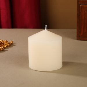 Tall 3x3 Inch 45Hour Long Burning Unscented Ivory Wax Pillar Candles 7.5x7.5cm
