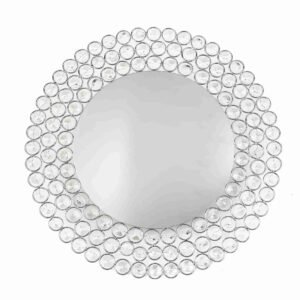Wired Metal Charger Plate 14" Round Silver with Acrylic Crystal Beads Decorative Dinner Charger Tableware