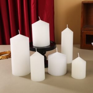 Tall 3x6 Inch 70Hour Long Burning Unscented White Wax Pillar Candles 7.5x15cm