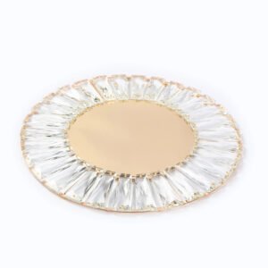 Crystal Pendant Metal Charger Plates 14" Round Gold Mirror Glass Decorative Table Chargers