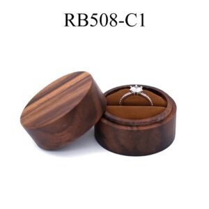 GM02-32 Wooden Jewelry Box Brown Lines Round Single