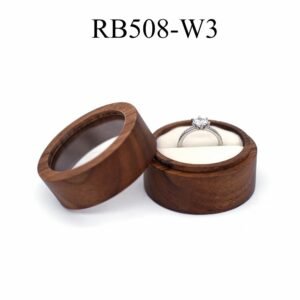 GM02-38 Wooden Jewelry Box White Lines Round Double Transparent lid