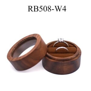 GM02-37 Wooden Jewelry Box Brown Lines Round Double Transparent lid