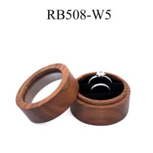 GM02-39 Wooden Jewelry Box Black Lines Round Double Transparent lid
