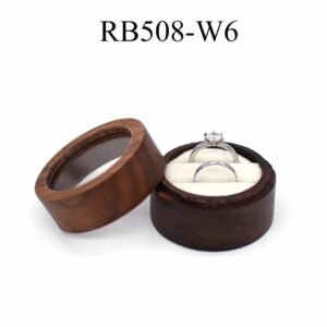 GM02-40 Wooden Jewelry Box White Lines Round Double Transparent lid