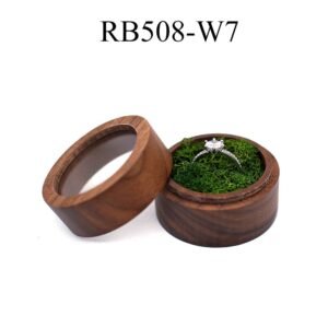 GM02-41 Wooden Jewelry Box Moss Lines Round Double Transparent lid
