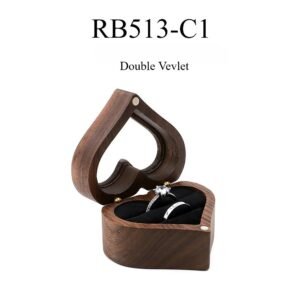 GM02-10 Wooden Jewelry Box Black Lines Square Heart Slot Walnut Ring Box