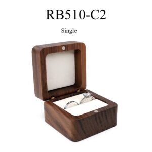 GM02-19 Wooden Jewelry Box White Lines Square Single Slot Walnut Ring Box