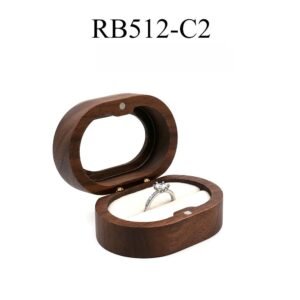 GM02-3 Wooden Jewelry Box White Lines Square Single-Slot Walnut Ring Box