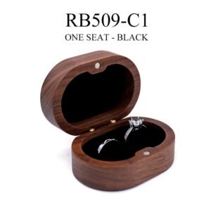 GM02-8 Wooden Jewelry Box Black Lines Square Single Slot Walnut Ring Box