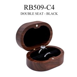 GM02-1 Wooden Jewelry Box Black Lines Square Double-Slot Walnut Ring Box