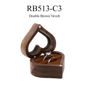 GM02-12 Wooden Jewelry Box Grown Lines Square Double Slot Walnut Ring Box