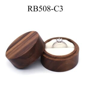 GM02-30 Wooden Jewelry Box White Lines Round Single