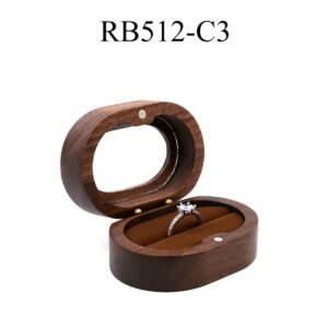 GM02-5 Wooden Jewelry Box Brown Lines Square Single-Slot Walnut Ring Box