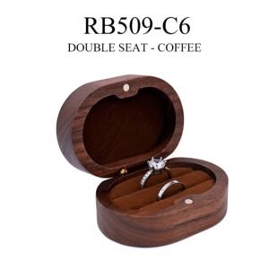 GM02-7 Wooden Jewelry Box Brown Lines Square Double Slot Walnut Ring Box