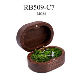 GM02-6 Wooden Jewelry Box Moss Lines Square Single Slot Walnut Ring Box