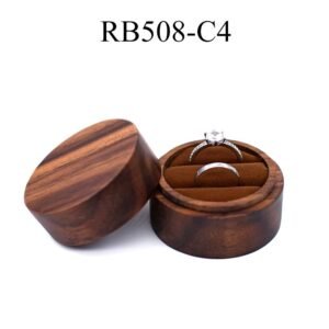 GM02-34 Wooden Jewelry Box Brown Lines Round Double