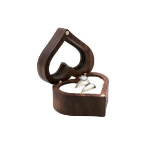 GM02-13 Wooden Jewelry Box White Lines Heart Double Slot Walnut Ring Box