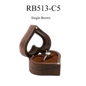 GM02-15 Wooden Jewelry Box Brown Lines Heart Single Slot Walnut Ring Box