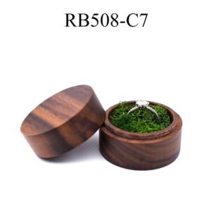 GM02-33 Wooden Jewelry Box Moss Lines Round Single