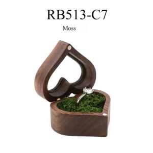 GM02-17 Wooden Jewelry Box Moss Lines Heart Single Slot Walnut Ring Box