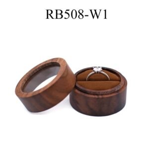 GM02-36 Wooden Jewelry Box Brown Lines Round Single Transparent lid