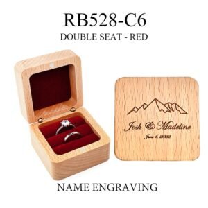 GM02-49 Wooden Jewelry Box Red Lines Round Double